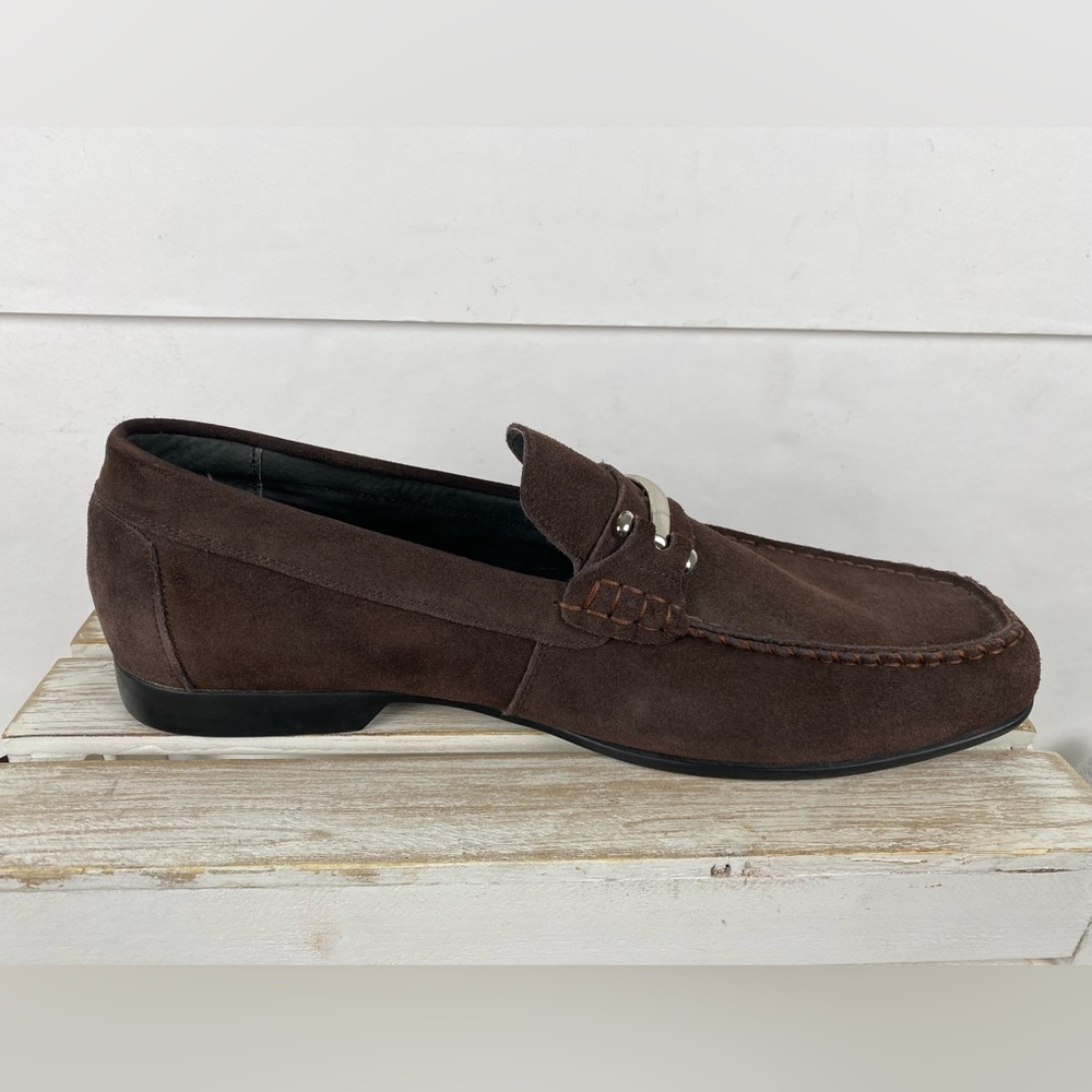 Stacy Adams Mens Memory Foam Dark Brown Leather Loafer slip on Horse bit 14M - Picture 4 of 13